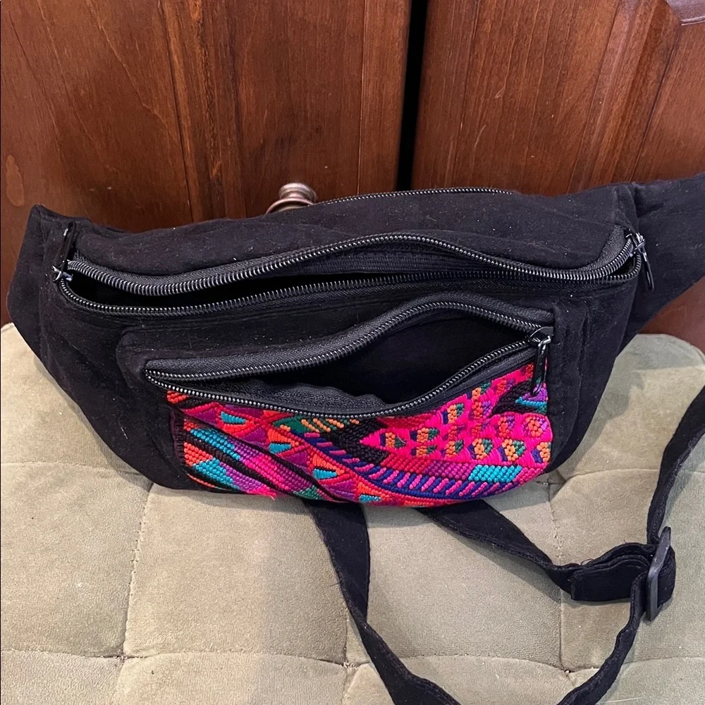 Colorful Patterned Black Waist Bag - Picture 2 of 6